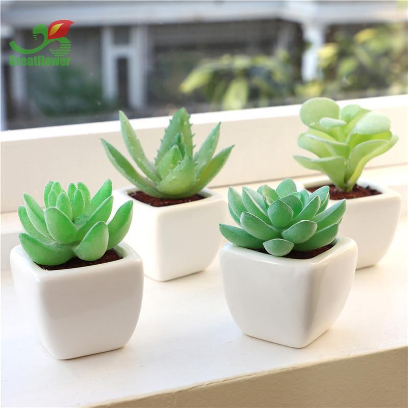 Artificial Potted Succulent, 4pcs Desktop Mini Decorative Simulation Plant Decoration, Mini Plastic Faux Bonsai Ornaments for Home Decor, Fake Plastic Plants