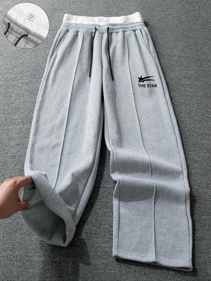 Men's 2 in 1 Drawstring Waist Wide Leg Pants, Wide Sweatpants, Regular Fit Casual Pocket Pants for Daily Wear, Men's Trousers for All Seasons