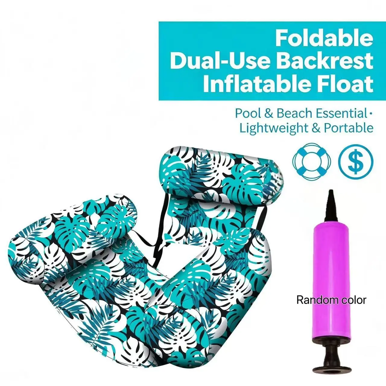 Foldable Dual-Purpose Inflatable Floating Sofa with Backrest (Pump Included), Thickened Canvas Waterproof and Wear-Resistant Floating Bed, Summer Beach Pool Party Vacation Chaise Lounge Chair, Portable and Easy-to-Store Water Leisure Seat