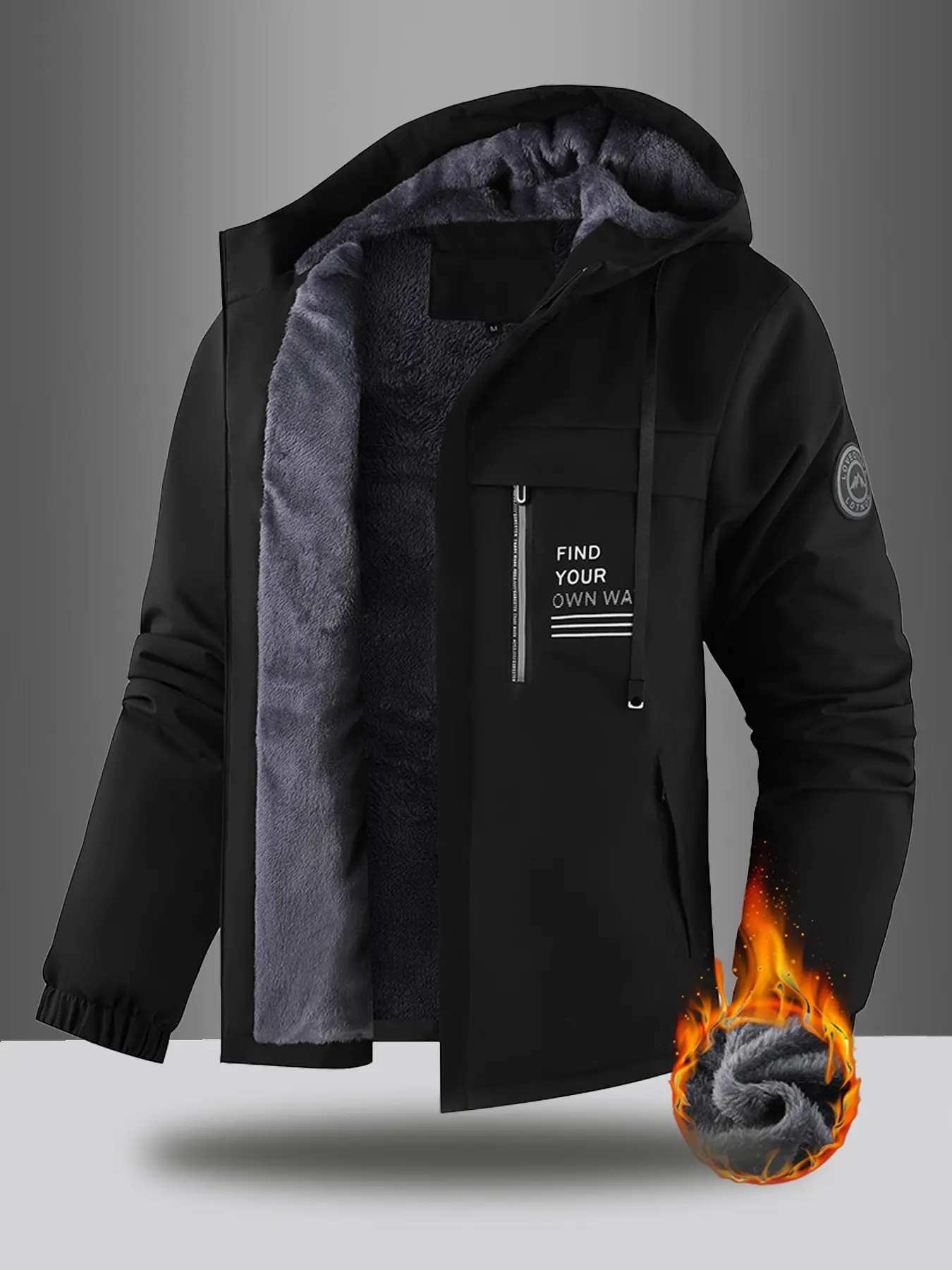 Single Piece Fleece Lined Thick Letter Print Hooded Jacket, Warm Winter Coat for Men & Women, Casual Fashion Outerwear
