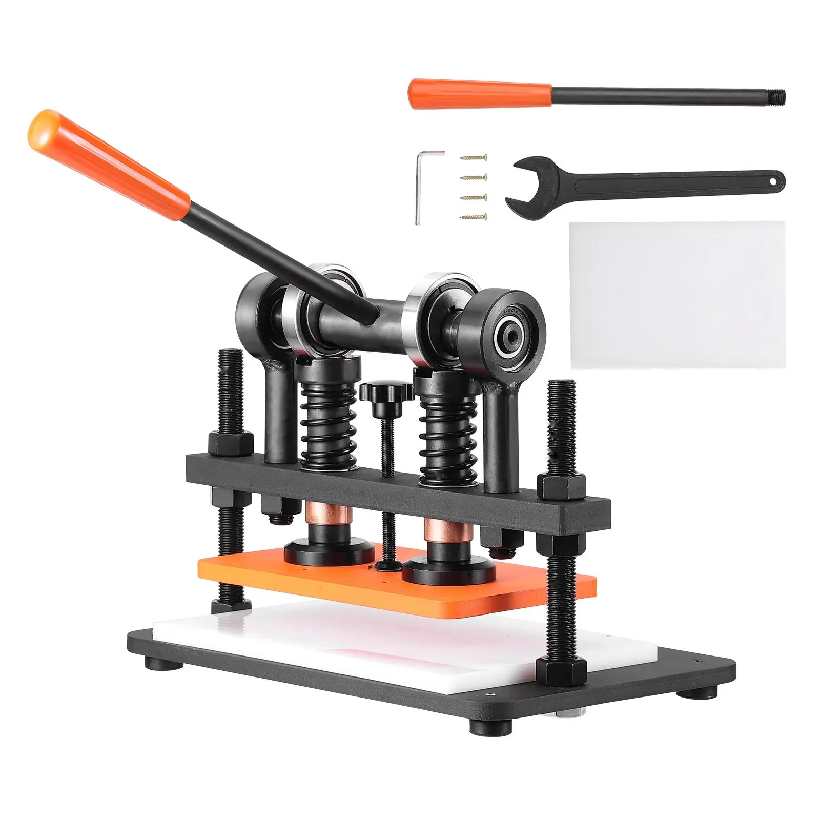 Manual Type Leather Cutting & Embossing Machine, Adjustable Crafting Tools with 10.2x5.9in Large Size Embossing Plate, 0.47in Stroke, Dual Guide Shafts, High Capacity Die Cutter for Leather & Materials, Workshop Tool