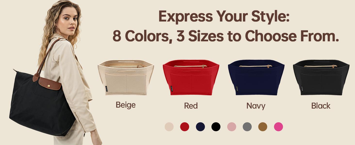 Purse Organizer Insert for Longchamp Le Pliage, Premium Felt Long Champ Bag Handbag Women, Tote Organizer Insert with 9 Compartments (Large, Pink)