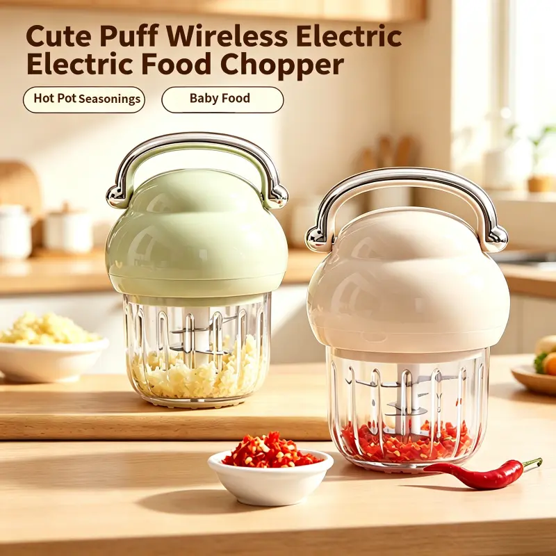 Wireless Mini Electric Food Chopper, 350ml Glass Bowl 6 Stainless Steel Blades Portable Garlic Mincer, USB Type-C Rechargeable Small Food Processor for Baby Food, Meat, Vegetables, Onion, Ginger