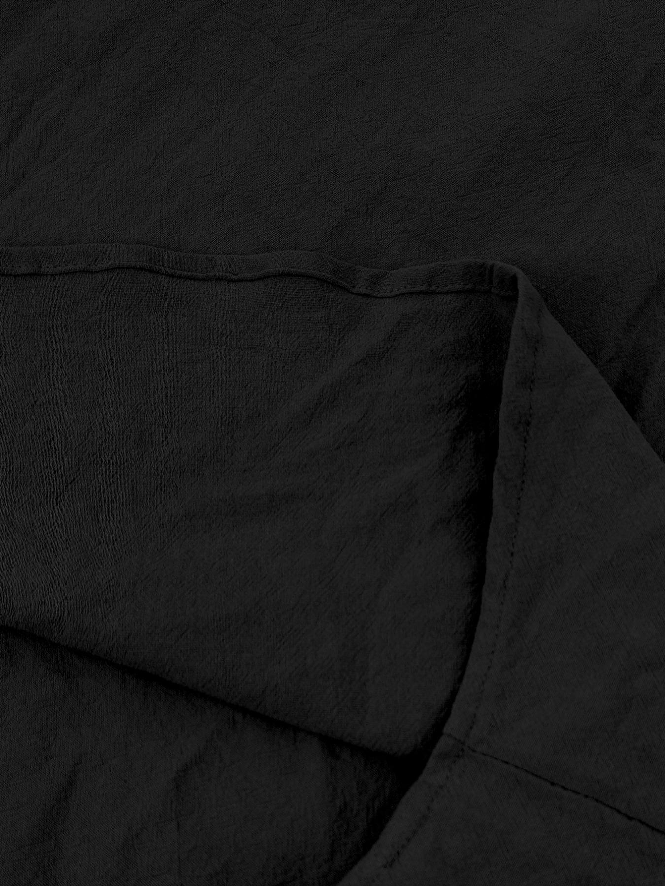 Men's Lightweight Breathable Linen Shirt, Drawstring Collar, Unique Design, Casual Plain Long Sleeve Polo, Perfect for Daily Commute Spring Fall Men's Clothing