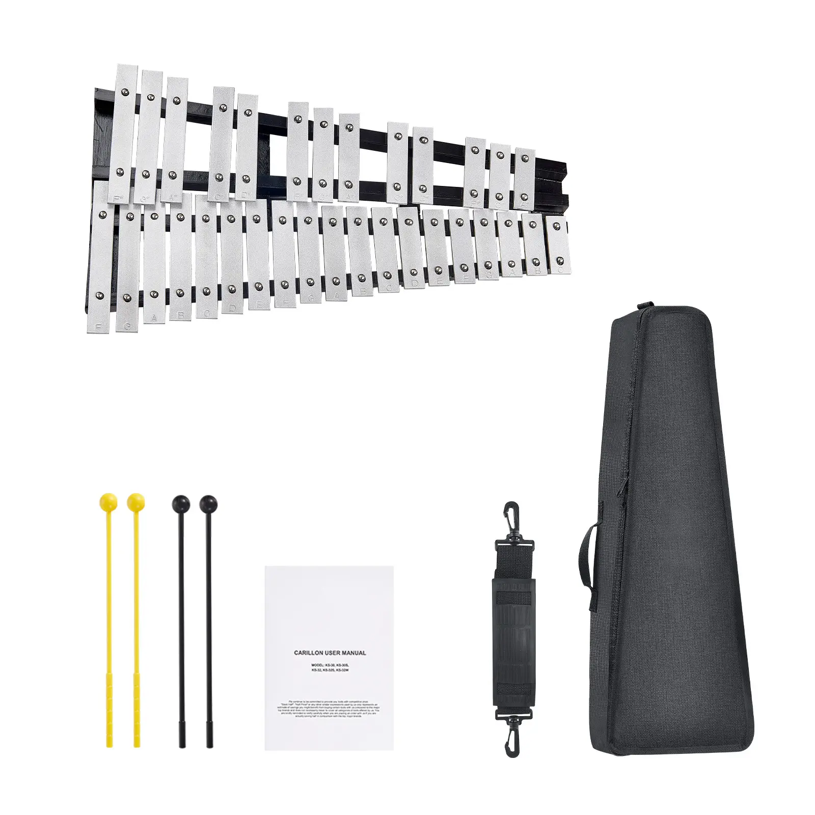32 Note Glockenspiel Xylophone Bell Kit, Percussion Instrument with Mallets, Drum Sticks and Carrying Bag, Professional Glockenspiel Xylophone Percussion Instrument Set for Adults & Students
