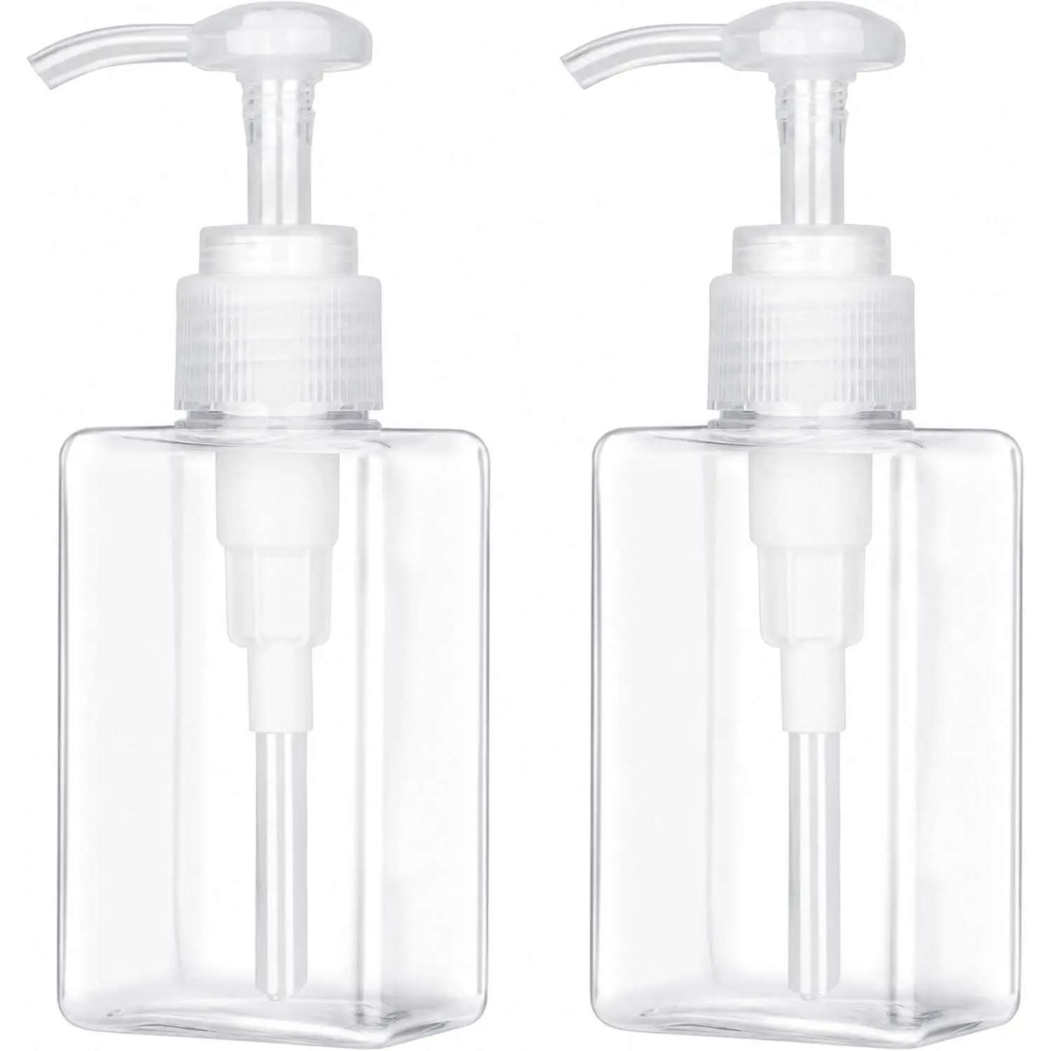 100ml (3.4oz) Pump Bottle Dispenser  2 Pack Refillable Flat Square Plastic Lotion Dispenser Leakproof Empty Lotion Pump Bottle for Essential Oil Soap Lotion Shampoo Clear