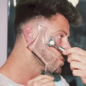 See-through 8-in-1 beard styling pack with comb, multi-stencils for goatee/beard/sideburn and trimming gadgets. Affordable daily essential for men to create trendy well-trimmed beard at home.