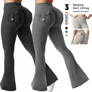 High Waist Butt Lifting Flare Yoga Pants, Buttery Soft Stretch Quick Dry Slim Fit Fitness Workout Leggings