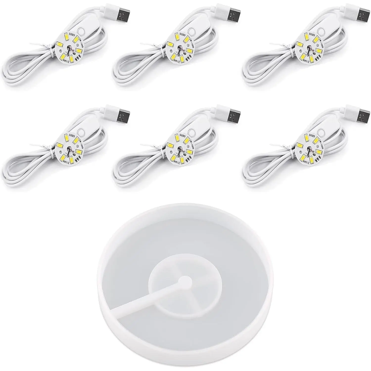 Actvty Round Display Base Silicone Mold with 6Pcs Led Light for Resin Casting, USB Powered for Lamp Resin Molds DIY Epoxy Craft Luminous Lamp Base Home Decorations