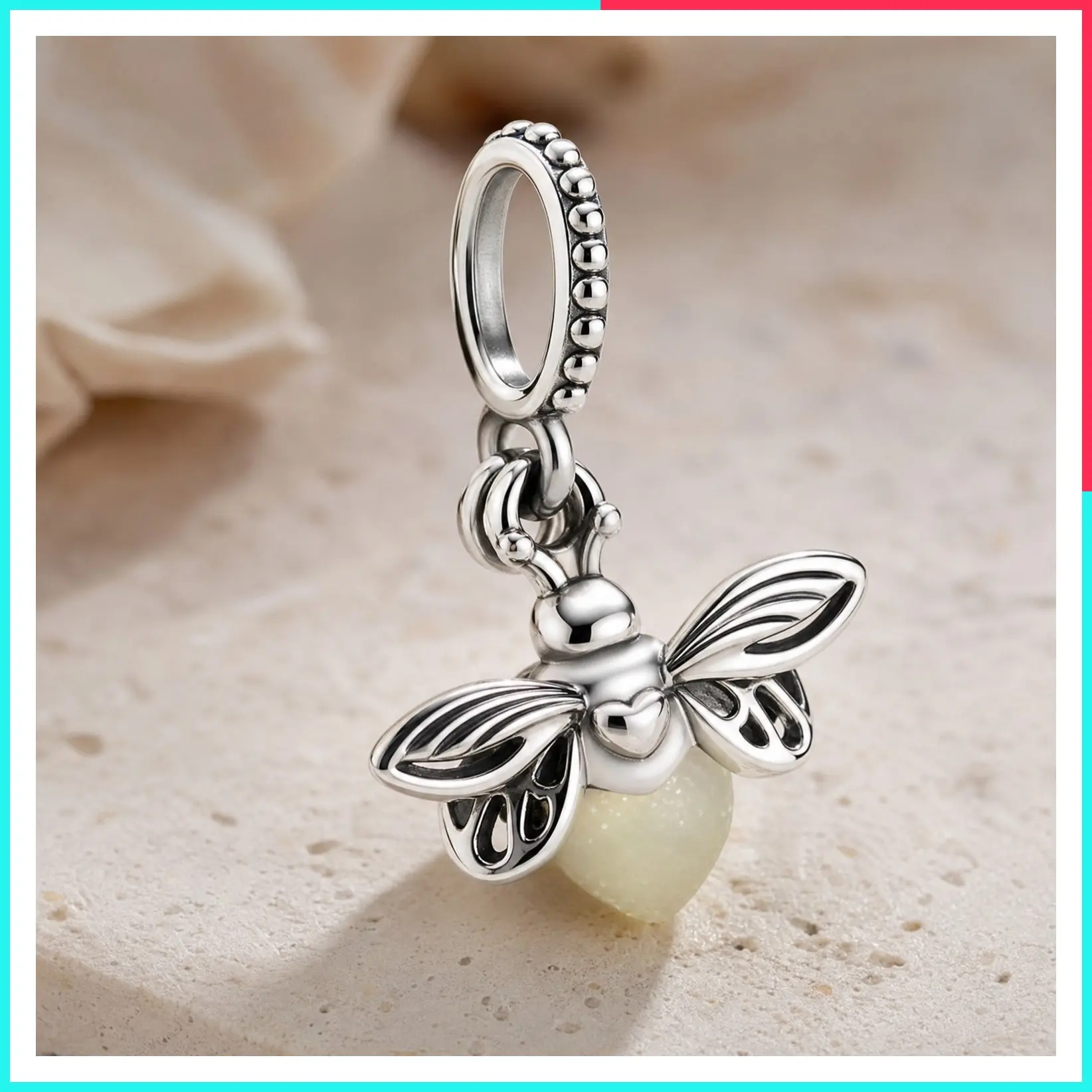 Glow-in-the-Dark Firefly Pendant Dangle Charm 925 Sterling Silver Bracelet Jewelry Gift for Women