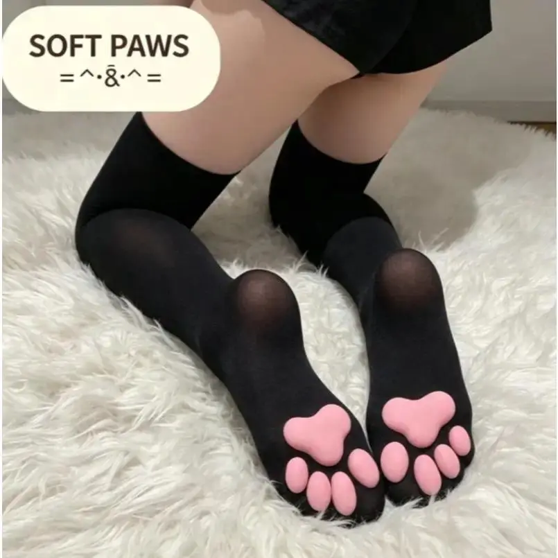 1/2/3 pcs Women's Cute 3D Cat Paw Over-the-Knee Socks/Tights (Pack of 1/2/3) — Stylish and comfortable, perfect for everyday outdoor wear; soft and skin-friendly with a fun, novel design, making them an ideal gift choice. homedecor