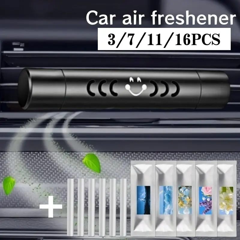 3/7/11/16PCS Car Air Freshener Kit, Premium Alloy Vent Clip Fragrance Diffuser with 2/6/10/15 Scent Refill Sticks, Long Lasting Fresh Scent, Odor Eliminator for Car, Home, Closet & Bathroom