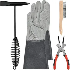 4-Piece Welding Slag Removal Tool Set, 10 Inch Chipping Hammer with Coil Spring Handle, Multi-Functional Pliers, Wire Brush, Welding Gloves