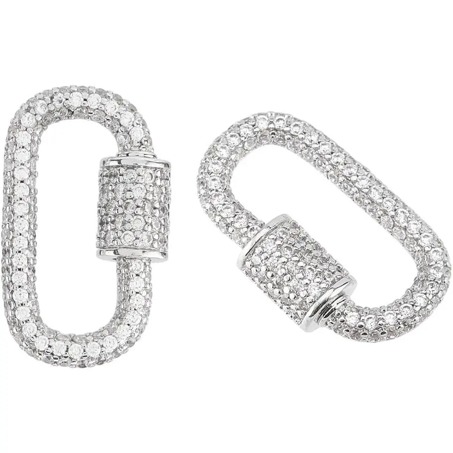 2 count Carabiner Necklace Charm Bulk  Carabiner Lock Clasps Brass Cubic Zirconia Screw Carabiners Lock Charms Small Oval  Carabiners Clip for DIY  Making
