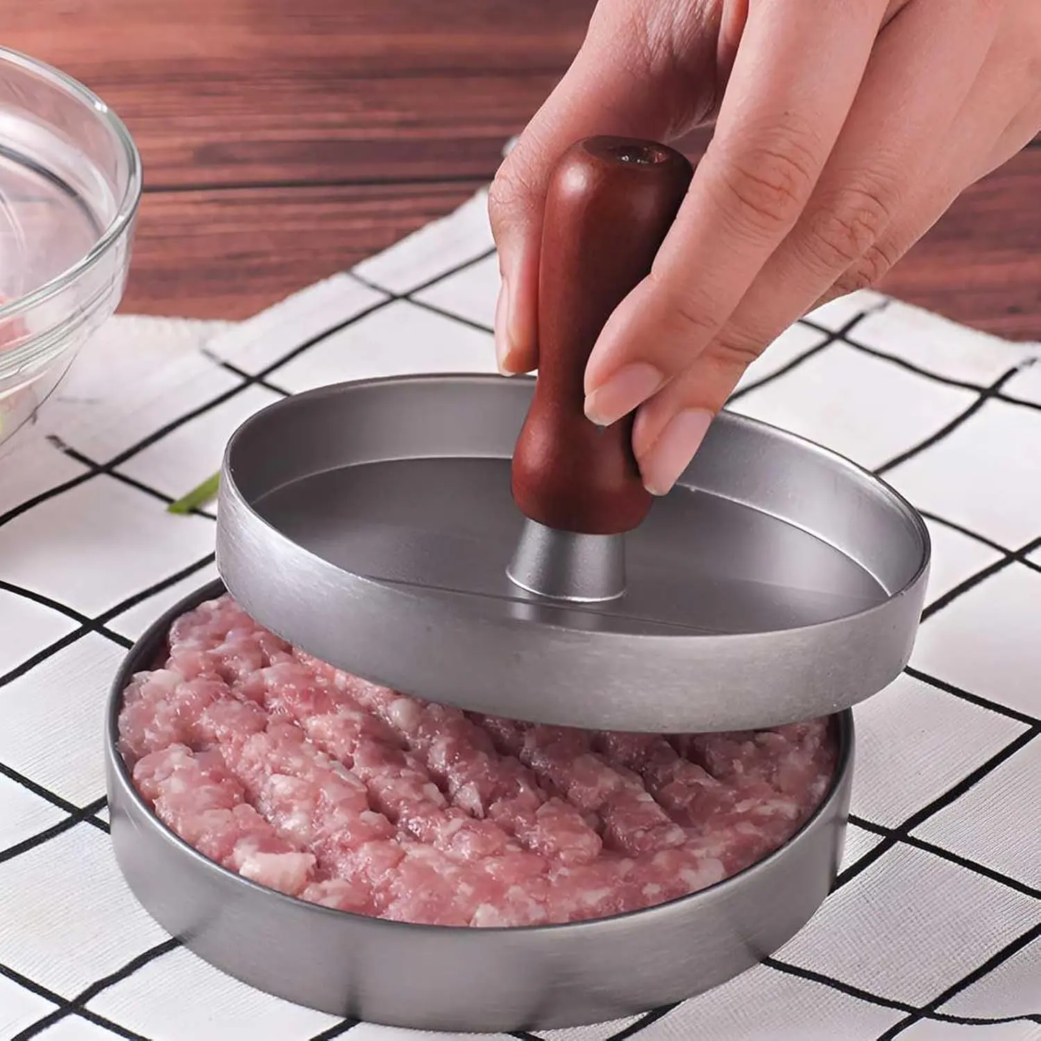 Aluminum Burger Patty Press Machine, Round Meat Mold, Kitchen Burger Press Tool, Includes 100 Sheets Silicone Paper