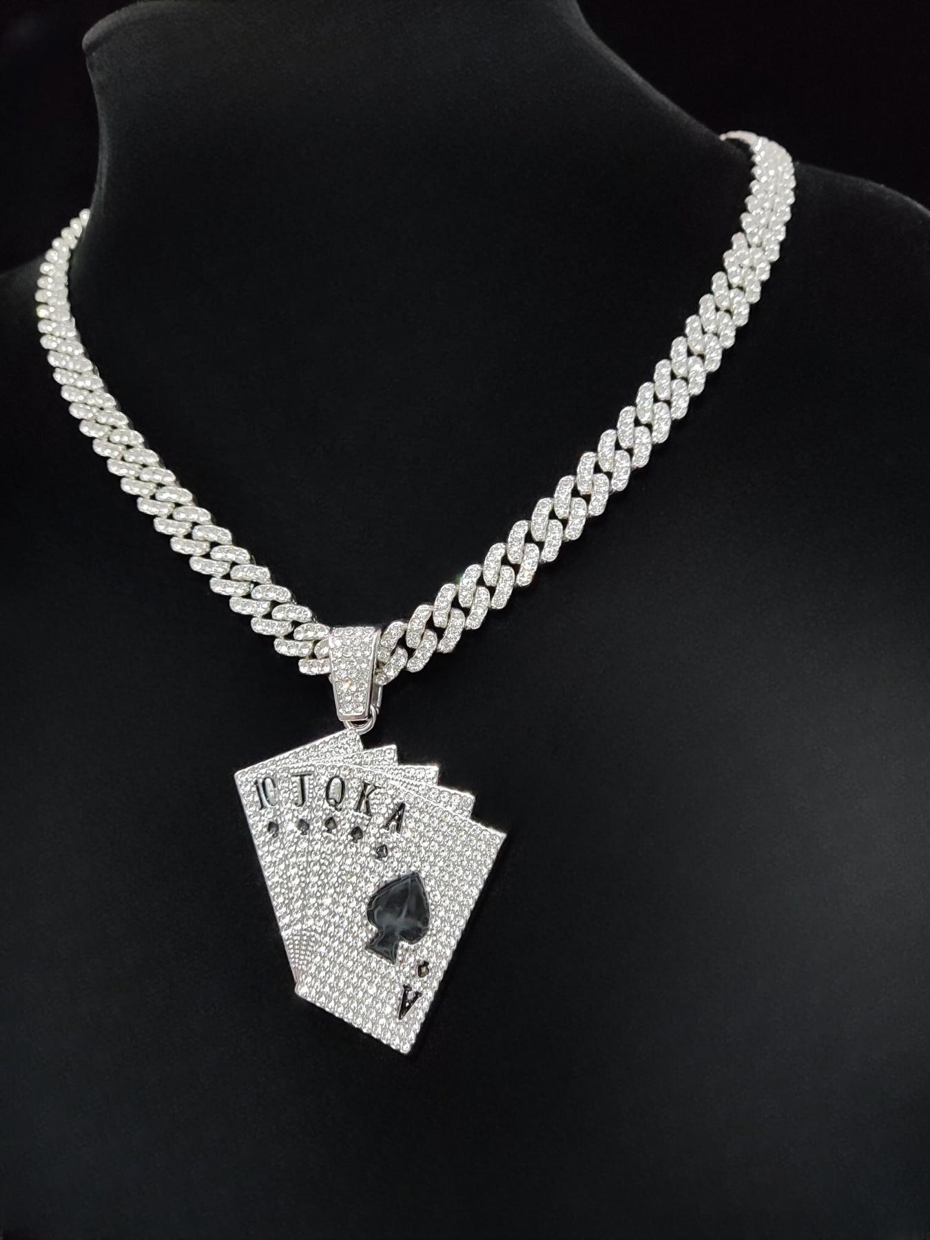 Creative Poker Shaped Pendant Jazz Cuban Chain Necklace, Cuban Link Design, Punk Hip Hop Jewelry for Party, Daily Decor, Trendy All-match & Exquisite Jewelry for Birthday Gift