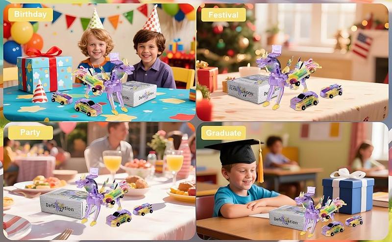 Transforming Dinosaur Toys, 2 in 1 Magnetic Cars Collision Transform into Dino Toys, for Boys Girls Toy Age 2-12, Christmas Birthday Gift(Blue Dragon)