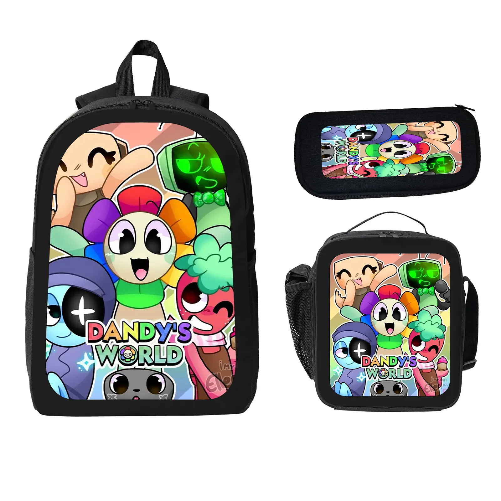 Dandys World Unisex 3-Pcs School Backpack Set Pack for Kids, Large Capacity Water Resistant Bookbag with Insulated Lunch Bag & Pencil Case, Elementary-Middle School Travel Daypack b-25, Travel Luggage Bags