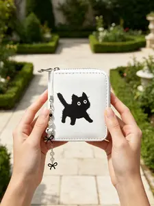 Mini Cat Coin Wallet, Cute Cartoon Design, PU Leather, Portable Card Holder, Student Friendly, All Seasons Accessory