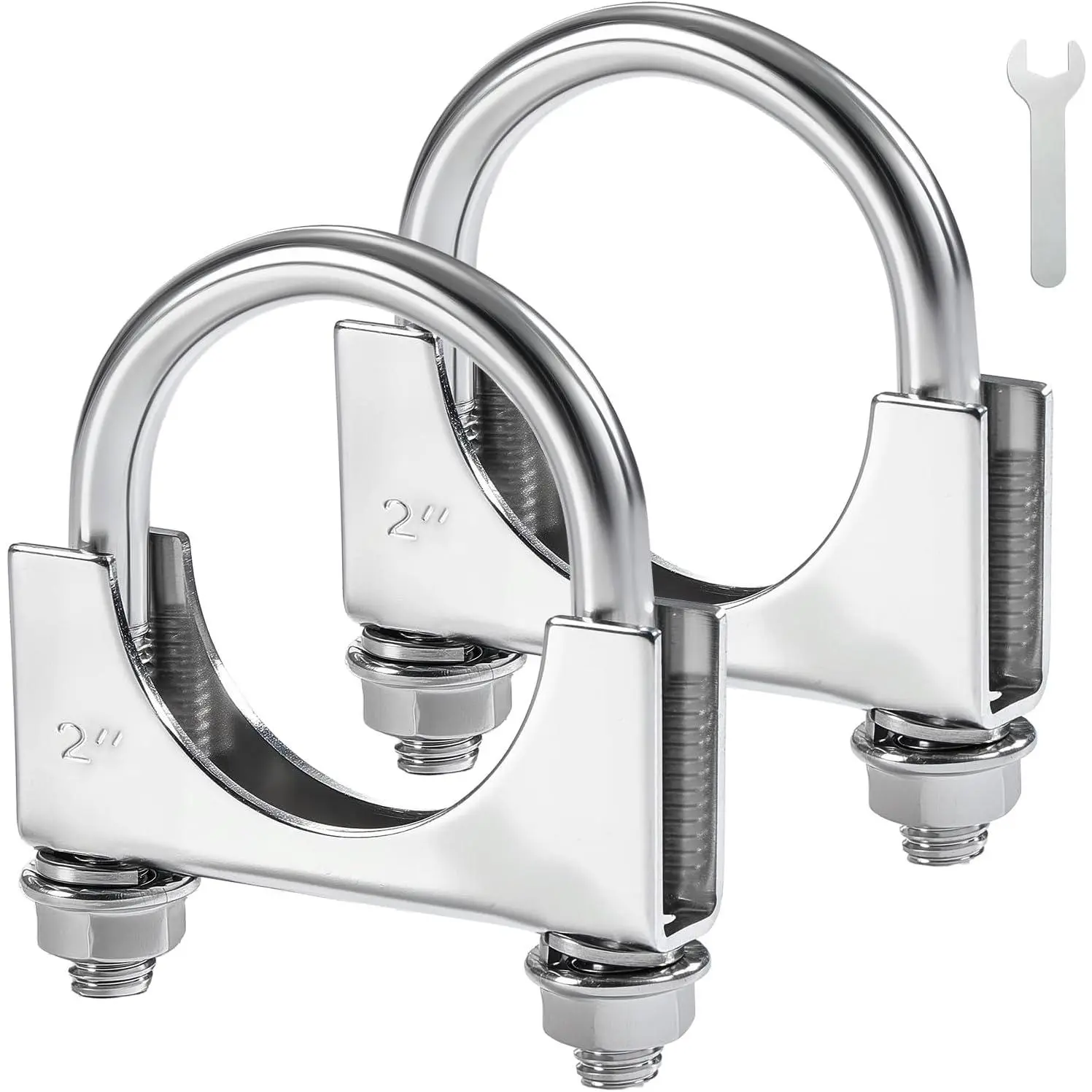 2 Inch Heavy Duty U Bolt Exhaust Clamp - Stainless Steel U Muffler Clamp, Saddle Style, 2 Pack for Auto Exhaust System