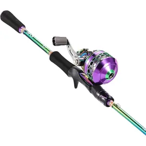 Fishing Reel Rod Combo, Two Pieces Colorful Poratble Light Weight Casting Rod with Spincast Fishing Reel for Freshwater