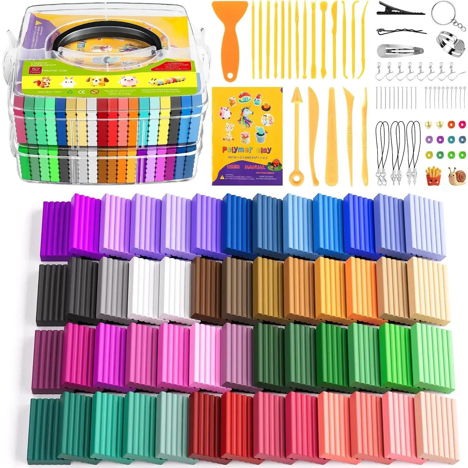 52 Colors Polymer Clay Kit,Oven Bake Modeling Clay for  Adults | DIY Molding Clay Starter Sculpting Set With Tools & accessories,Non-Sticky, School Classroom Stem, Party Art Crafts