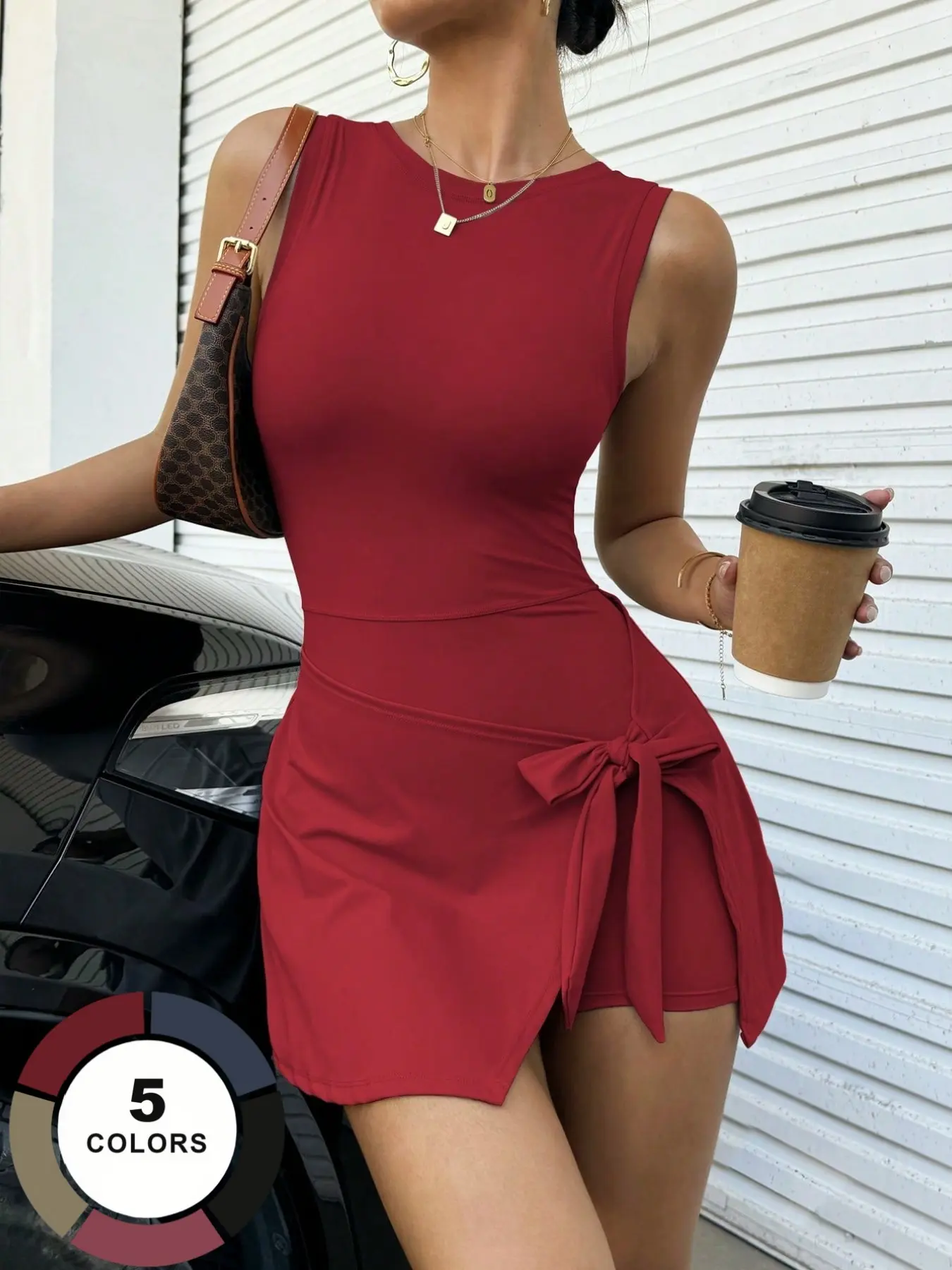 Women's Plain Short Sleeve Sporty Chic Jumpsuit, Sleeveless Workout Jumpsuit, Yoga Tennis Workout Dress, Fitness Yoga Jumpsuit, Above the Knee, All Seasons, Fashionable Tie-Waist Design, Sportswear Jumpsuit