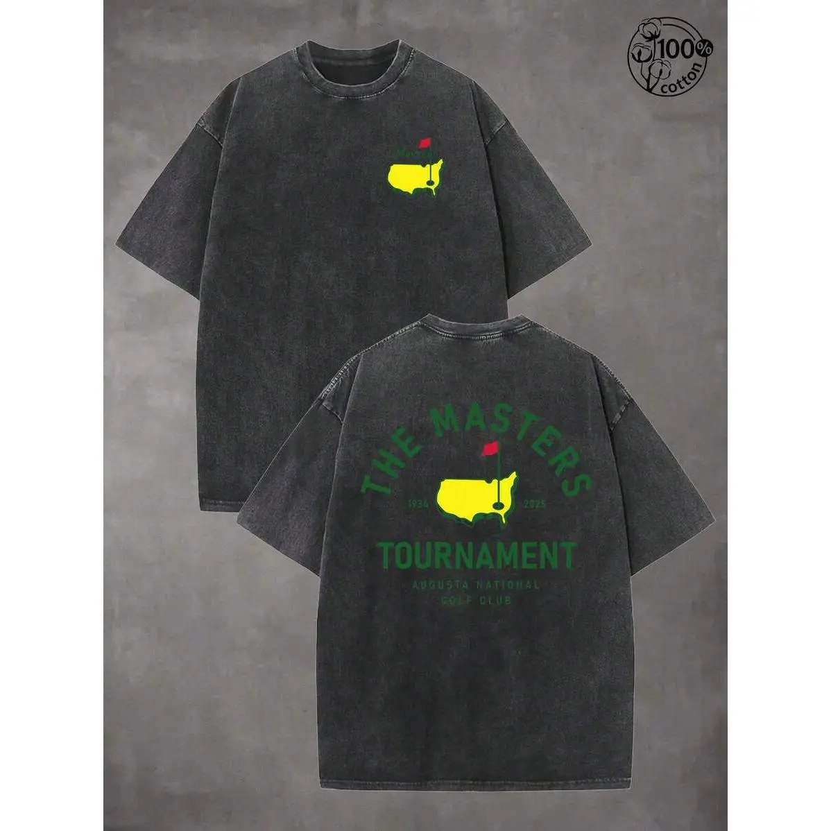 "THE MASTERS" Golf Pattern, Golf Shirt, Men's And Women's T-Shirts, 230G Wash High-Quality Printed T-Shirts, Men's Summer Clothing, Comfortable T-Shirt, Suitable For Street Retro And Outdoor Sports And Leisure, Y2K Style Outfit, Ball Sports T-Shirts, Perf