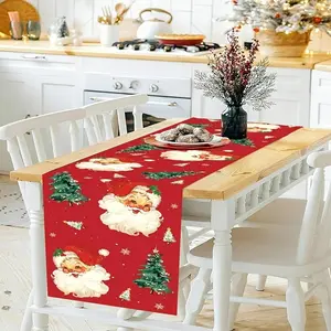 Christmas Table Runner, Retro Santa Design, Merry Christmas, Rustic Style, Polyester Material, Winter Holiday Party Decor, Dining Room Centerpiece