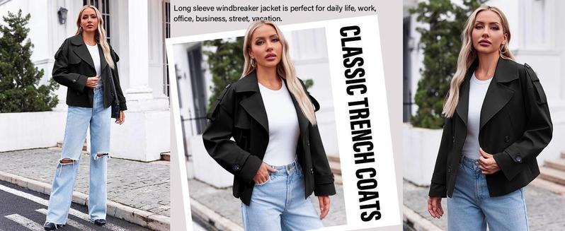 Imily Bela Womens Cropped Trench Coat Casual Double Breasted Short Jacket Fall Fashion Outerwear with Belt