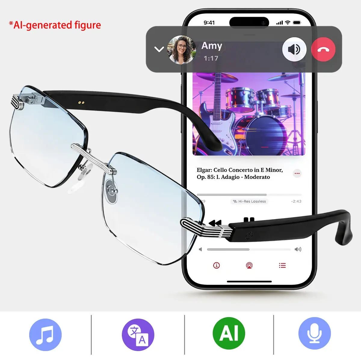 AI Smart Glasses with Real-Time Translation, Blue Light Blocking Wireless Bluetooth Glasses with Remote Capture & Hands-Free Calls, Magnetic Charging, Long Lasting Battery, Ideal for Driving Travel Work Daily Use