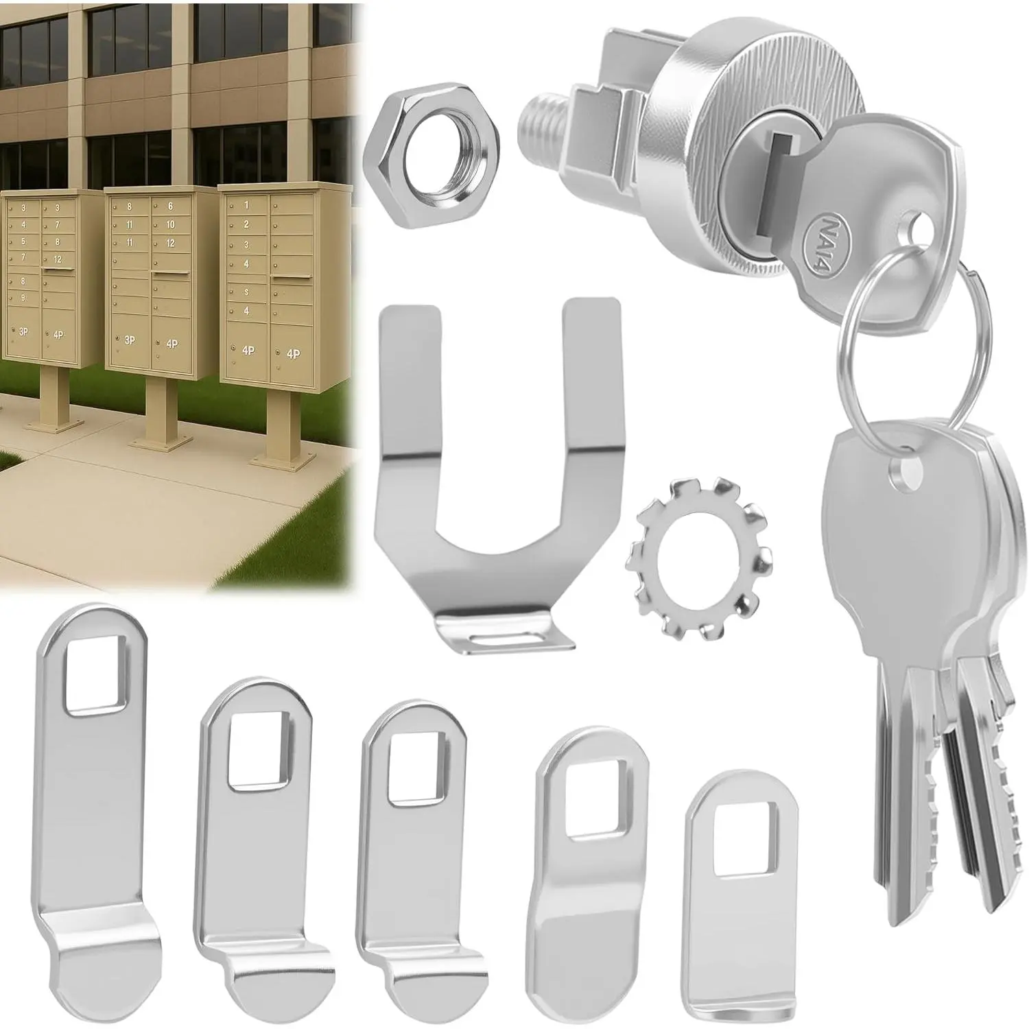 Mailbox Lock Replacement Includes 3 Keys Per Lock & 5 Locking Plates, C9100 National Standard 90° Clockwise Rotation Key Lock for Cluster Boxes