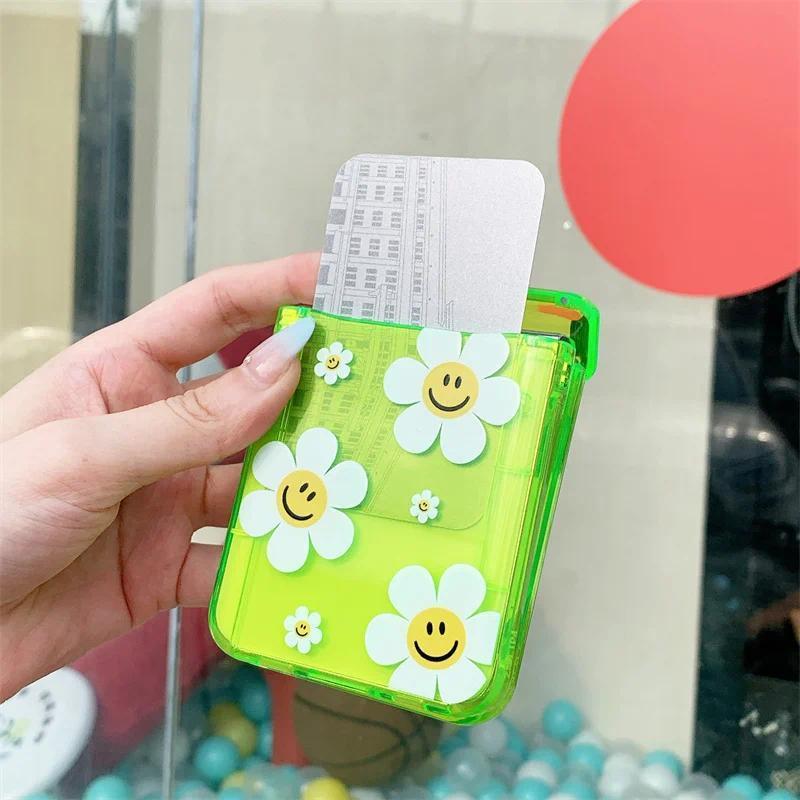 Phone Case For Samsung Galaxy Z Flip 7 FE 6 5 4 3 Fluorescent Green Insert Cards Cute Flower Stand Bracelet Shockproof Cover