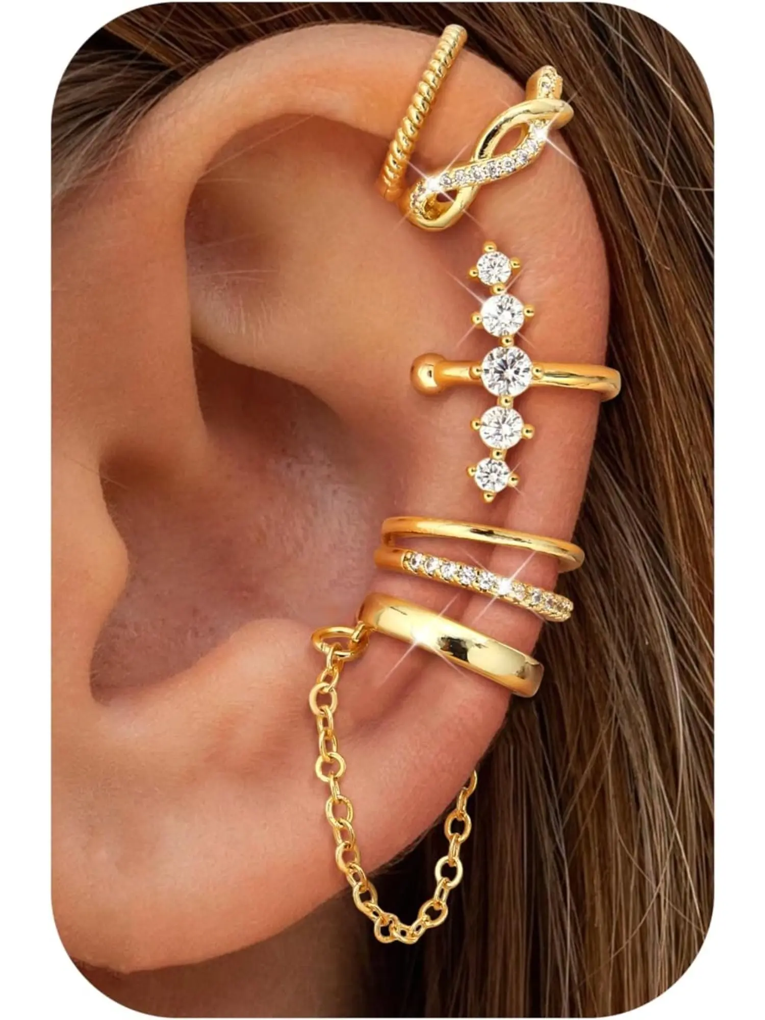 5pcs Silvery Golden Ear Cuff Earrings for Women No Piercing Ear Cuff Wrap Earrings Hypoallergenic Clip On Earring Stack Fake Cartilage Helix Piercing