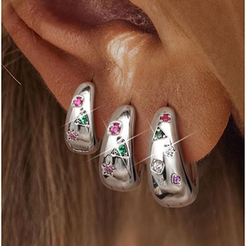 Fashionable and trendy high-end new product, stylish, simple, elegant, exquisite, colorful diamond star three-piece earring set, gift for women