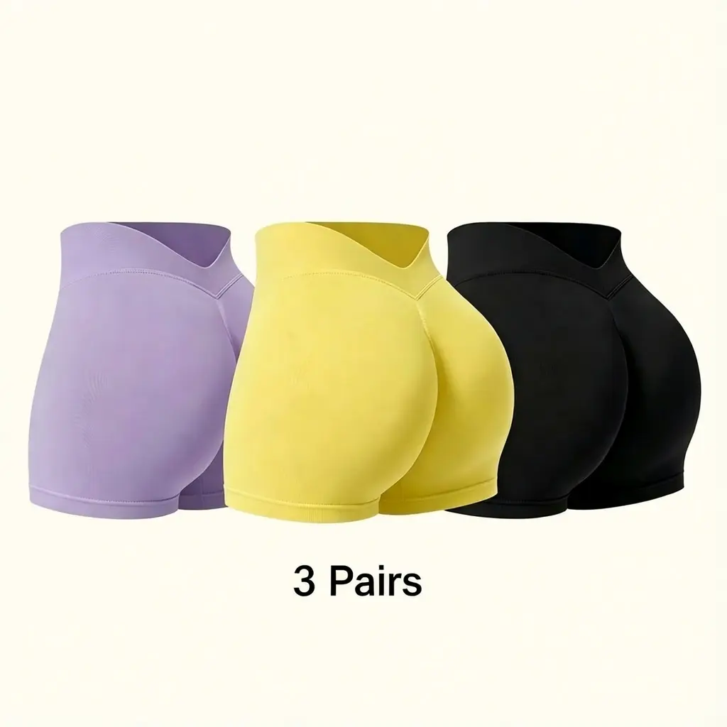 Women's 3-Pack Seamless Yoga Shorts - High Waisted, Scrunch Butt Booty Lift, Push Up, Compression Tummy Control, Stretch Fabric Activewear for Yoga Fitness, Gym - Workout Sets Women, Breathable, Skinny Leg