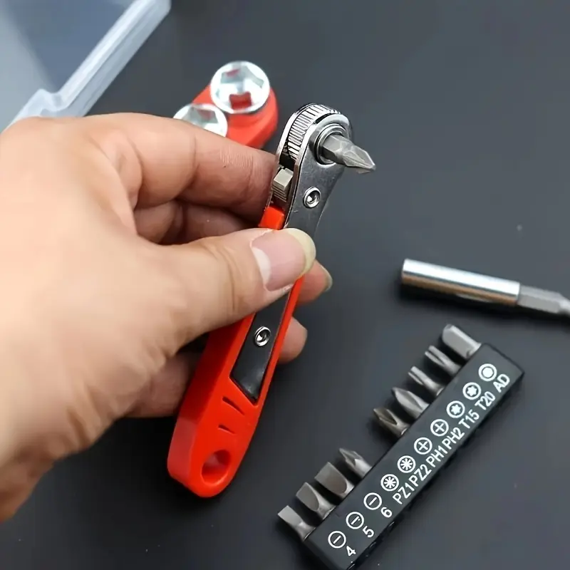 36 Tooth Mini Ratchet Screwdriver Kit with L-shaped Wrench, Narrow Space Repair - Multi Position Tool Kit with Socket Head, No Assembly Required, Manual Operation