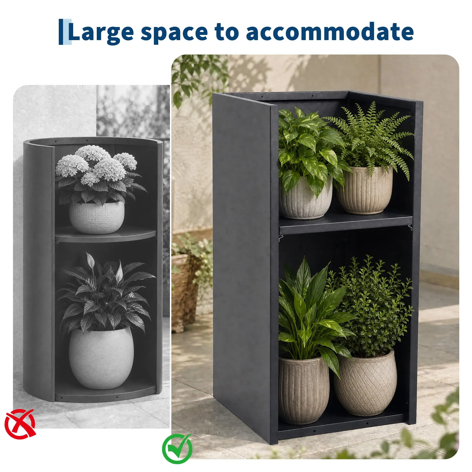 Garvee Heavy-Duty Elevated Metal Planter Box - Tall Rectangular Floor Planter, Double-Layer Liner, Adjustable Divider, Iron for Outdoor Patio/Entryway - 15 in, 2-Pack