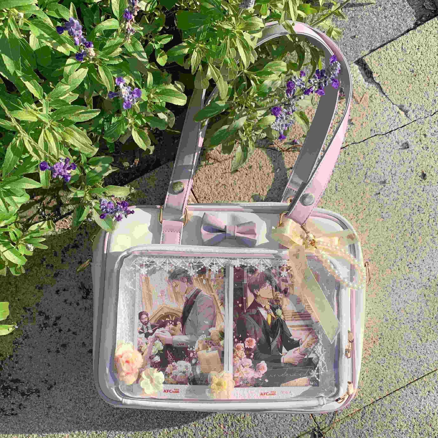 Y2K Cute Bow Ita Bag Girl Transparent Messenger Bag Women Fashion Shoulder Crossbody Bag Ladys DIY Badge Tote Bag Lolita Handbag Y2K Cute Bow Ita Bag Girl Transparent Messenger Bag Women Fashion Shoulder Crossbody Bag Ladys DIY Badge Tote Bag Lolita Handbag