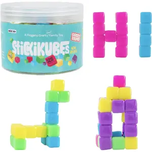 Mini Stacking Cubes that Stick to Anything, Non Toxic Kid Safe Sticky Blocks, Creative Construction Toy - 125 Cubes, 5 Neon Colors, Tub