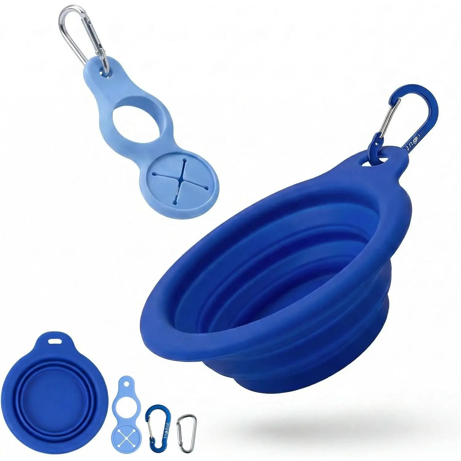 Collapsible  Bowl, Portable   Water Bowl with Carabiner, Foldable Travel Bowl for Walking, Hiking, Camping and Road Trips, 12oz, Navy, Small