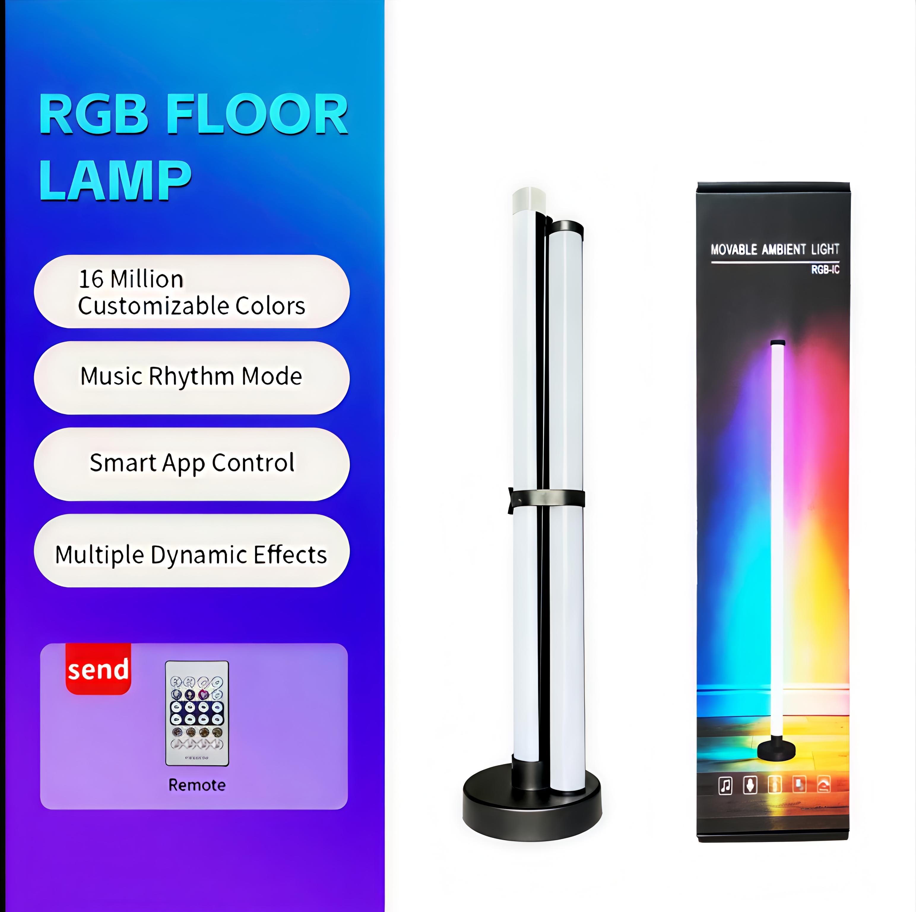 RGB LED Floor Lamp with Remote and App Control, USB Powered Smart Standing Lamp, Color Changing Ambient Lighting for Living Room, Bedroom, Modern Home Decor year new