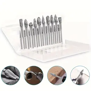 20-Pc 1/8” Shank Double Cut Carbide Tungsten Rotary Burr Set, HRC70 Hardness 3-Jaw Chuck Adapter, Carbide Tungsten Power Rotary Tool Accessories for Deburring, Chamfering, Metal Drilling, Woodworking Carving/Cutting