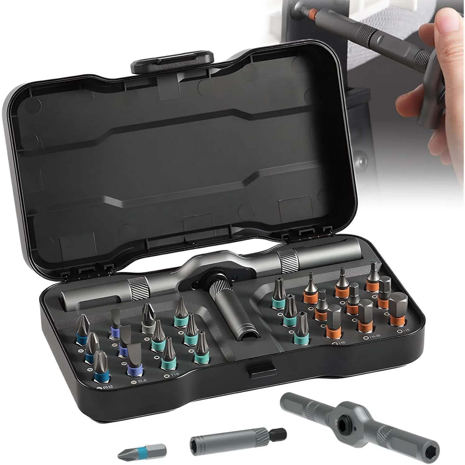 Screwdriver 24 in 1, 2025 Upgrade 24 In 1 Multi Bit Magnetic Screwdriver Set Multifunctional Toolbox, 24 in 1 multifunctional household wrench screwdriver tool combination set (1)