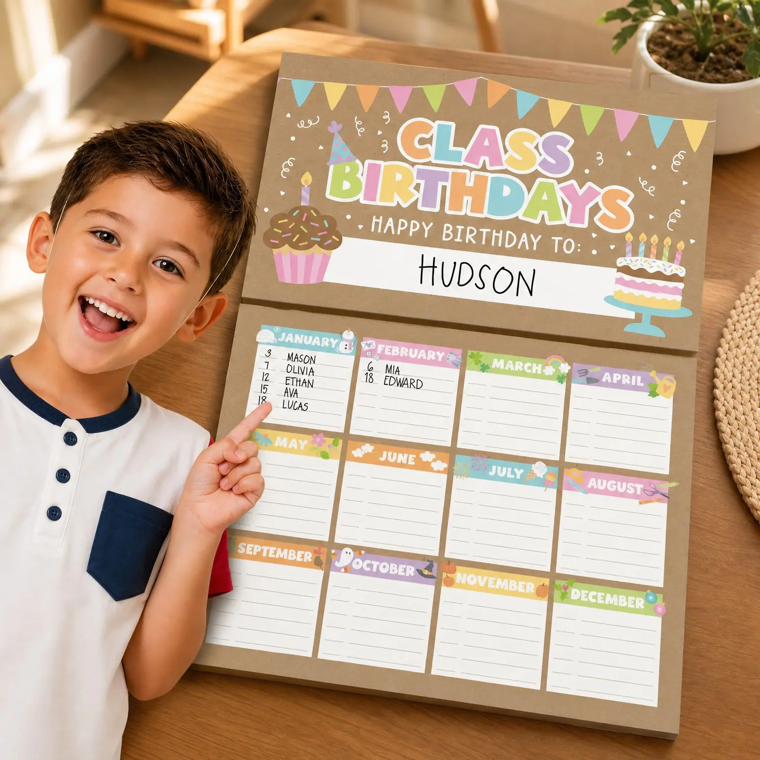 Happy Birthday Bulletin Board Set for Classroom - Dry Erase Birthday Calendar, Reusable Class Birthdays Chart, Kraft Preschool Kindergarten Elementary Bulletin Board Decorations