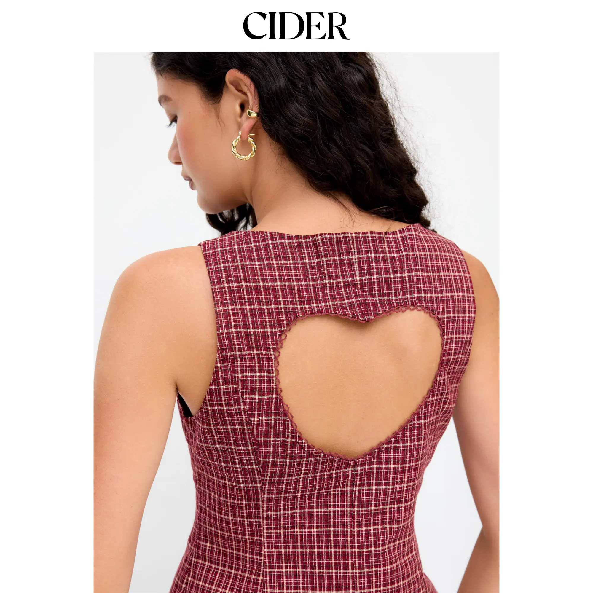 Cider Cotton Boat Neck Plaid Backless Cut Out Tank Top SummerWins SummerFinds