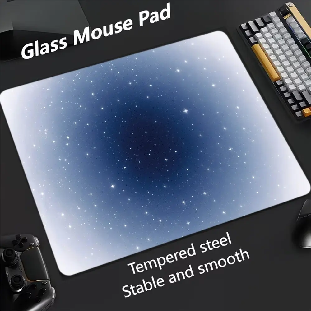 Dreamy Starry Sky Glass Mouse Pad, Ultra-Smooth Tempered Glass, Large Size Gaming Mouse Pad, Ideal for Esports and Office Use