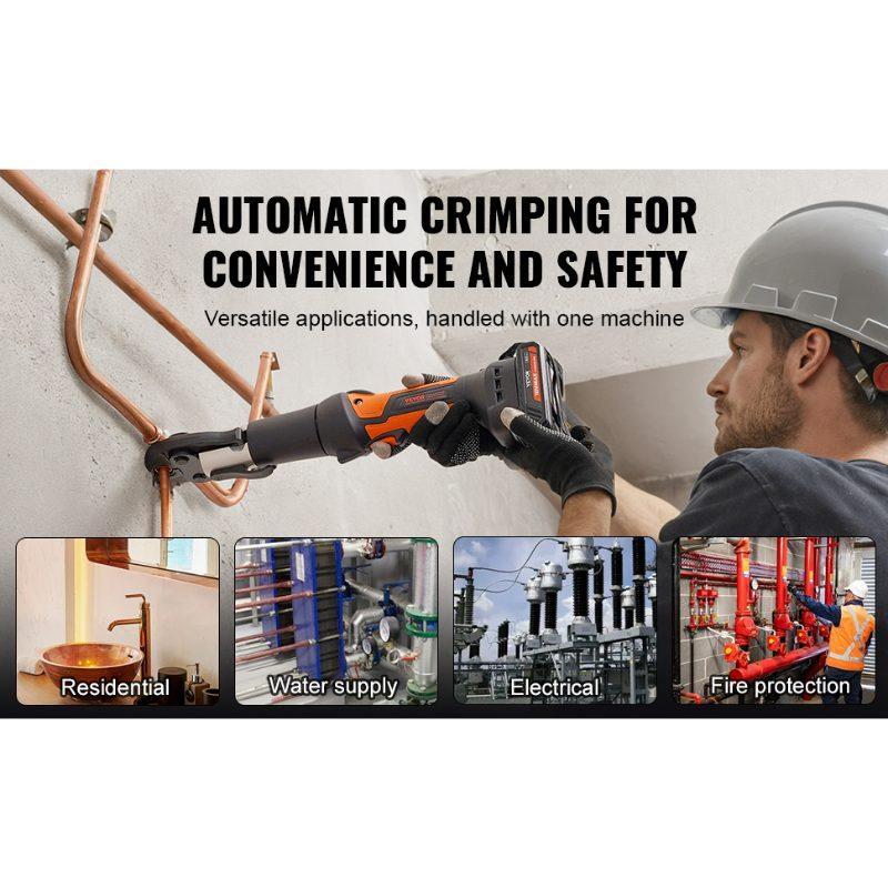 VEVOR Mini ProPress Tool, 18V Electric Pipe Crimping Tool for 1/2, 3/4, 1 Copper Pipes, Press Tool Kit with 3 Pro Press Jaws, 2pcs 18V 2AH Battery, Fast Charger Carrying Case
