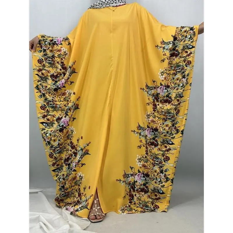 Women's Floral Print Batwing Sleeve Chiffon Open Front Long Sleeve Abaya Modest Fashion Islamic Clothing for Daily Wear All Seasons