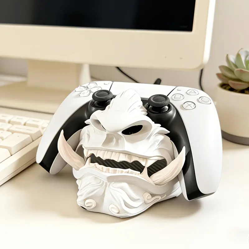 Samurai Mask PS5 Controller Stand, Gaming Console Accessories, Compatible with PS5 Console, Non-Slip Stable Base with Demon Mask Design, Durable Desktop Stand, Suitable for Gaming Gear Setup, PS5 Desktop Storage Accessory